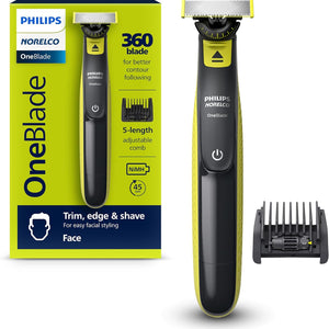 Oneblade 360 Face, Hybrid Electric Beard Trimmer and Shaver with 5-In-1 Face Stubble Comb, Frustration Free Packaging, QP2724/90