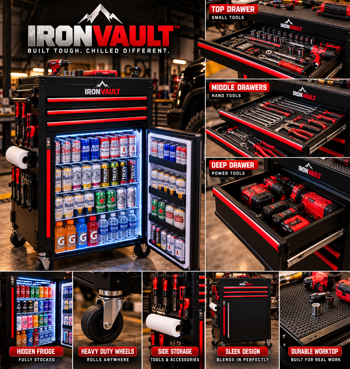 IRONVAULT™ — Tools Up. Drinks Down.