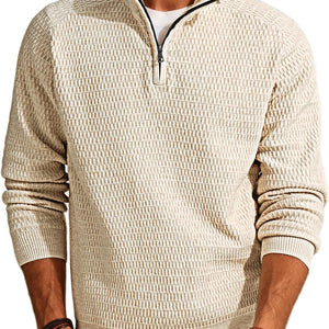 Men'S Quarter Zip Sweaters Slim Fit Long Sleeve Casual Pullover Sweater Knit Textured Mock Neck Polo Sweaters