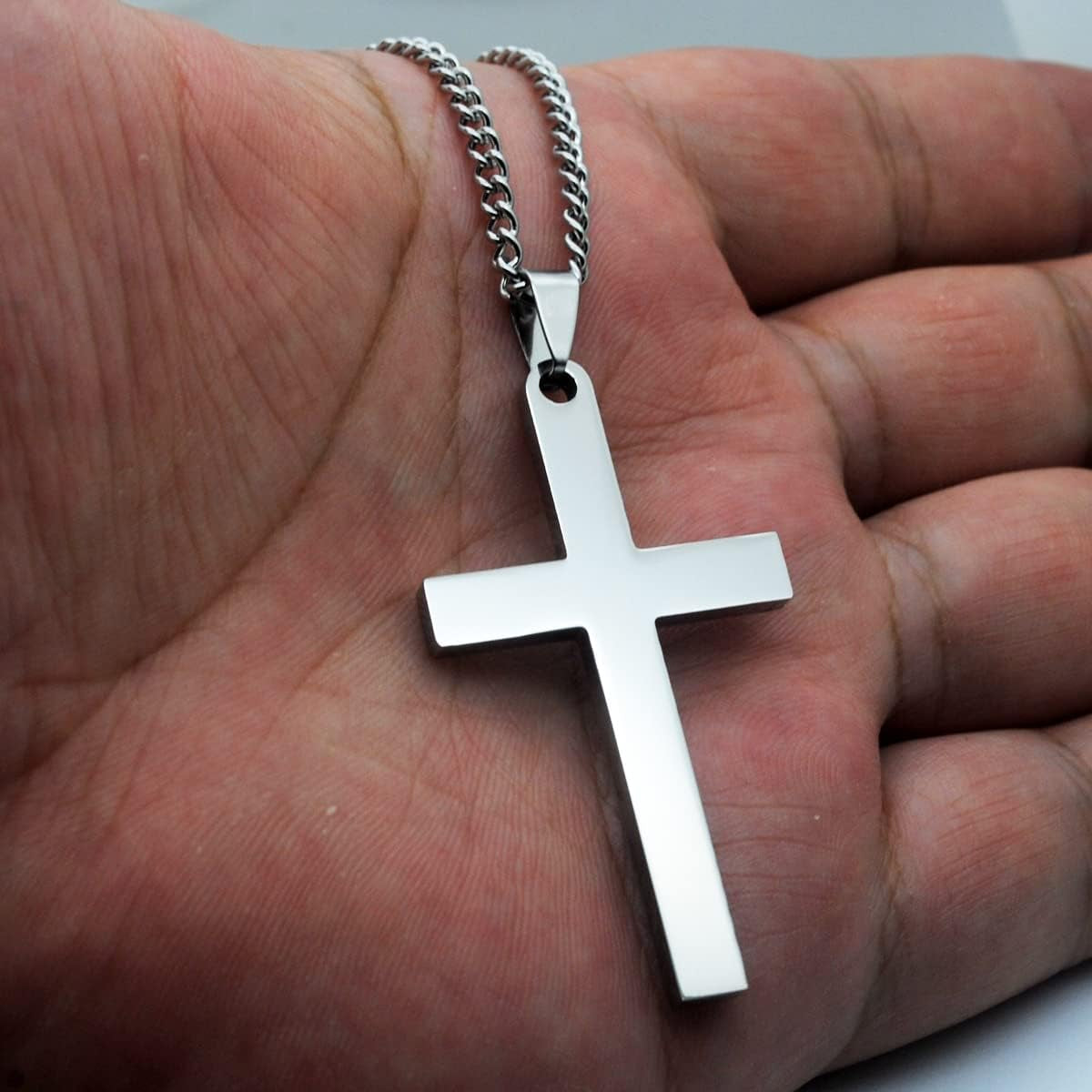 Cross Necklace for Men Silver Premium Alloy Solid Color Cross Pendant Necklace for Men Women Teens