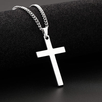 Cross Necklace for Men Silver Premium Alloy Solid Color Cross Pendant Necklace for Men Women Teens