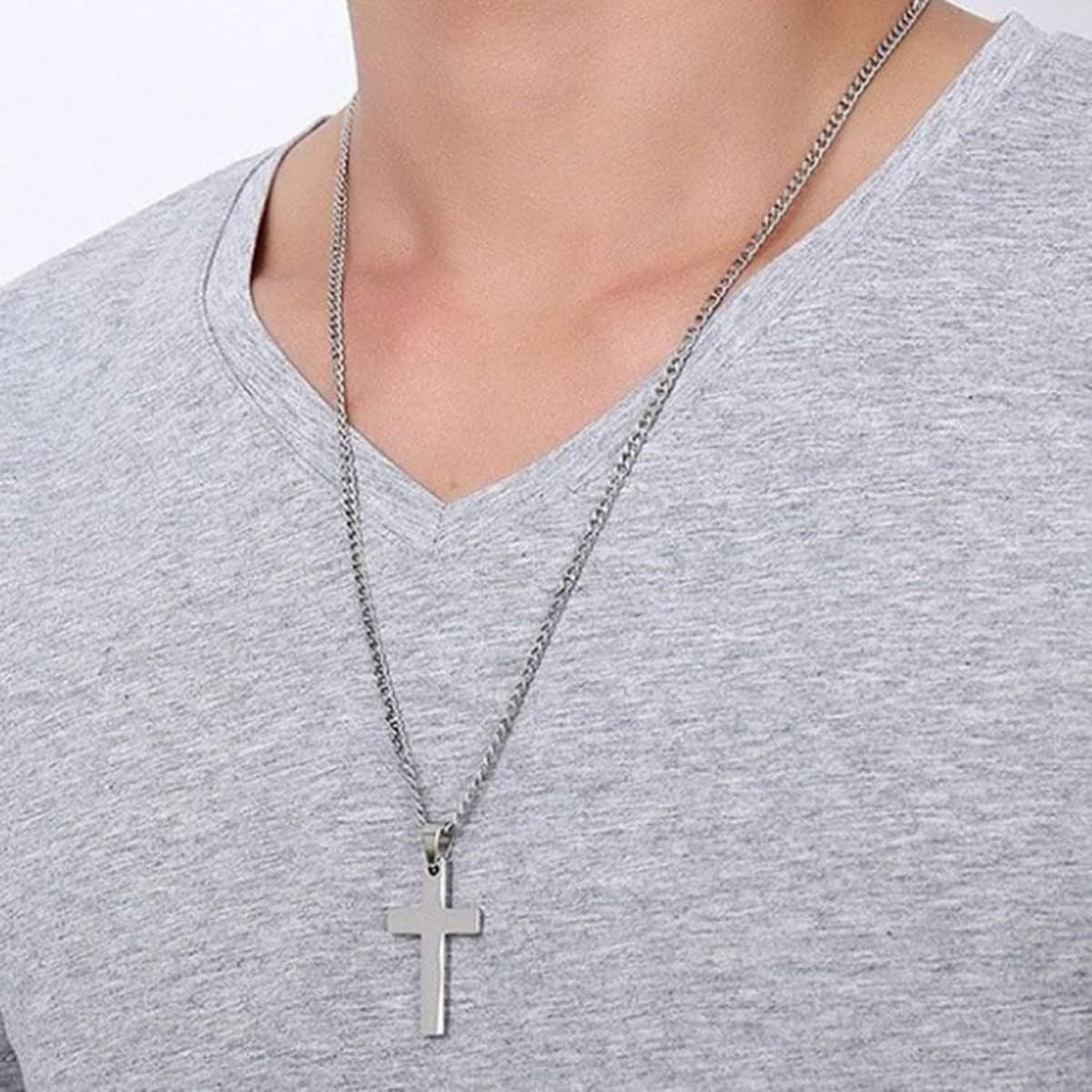 Cross Necklace for Men Silver Premium Alloy Solid Color Cross Pendant Necklace for Men Women Teens