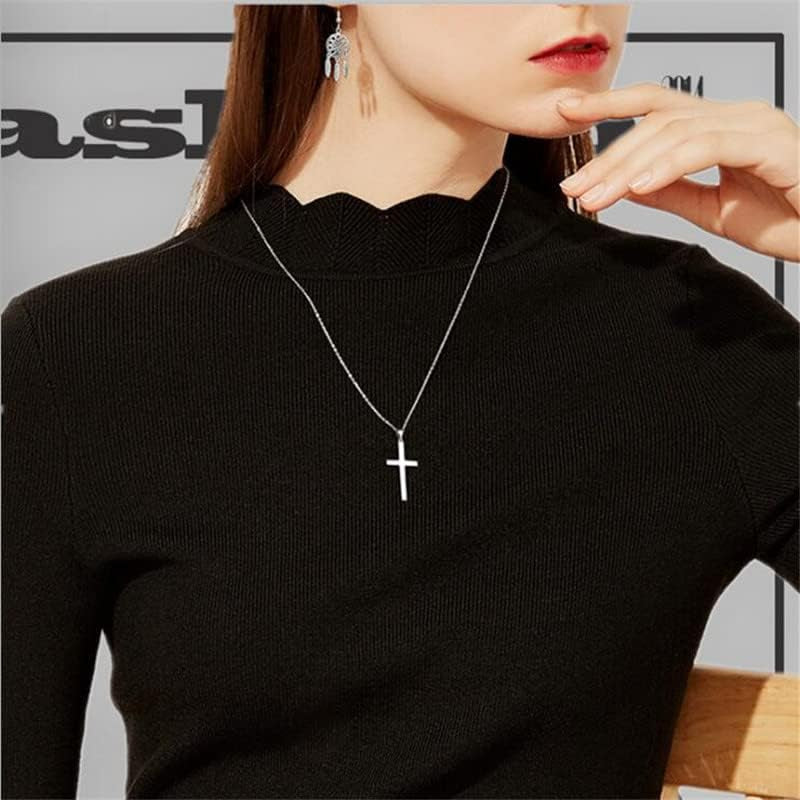 Cross Necklace for Men Silver Premium Alloy Solid Color Cross Pendant Necklace for Men Women Teens