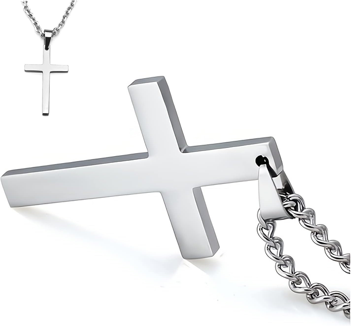 Cross Necklace for Men Silver Premium Alloy Solid Color Cross Pendant Necklace for Men Women Teens