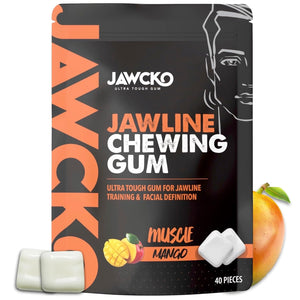 Ultra-Tough Jawline Chewing Gum | Get a Stronger, Squarer Jawline | 15X Harder than Other Gum | Muscle Mango Jaw Training Hard Gum | Chisel, Sculpt, & Tone Your Jaw | Facial Fitness Mewing Gum | 40 Pieces/Pack (1-Pack, Mango)