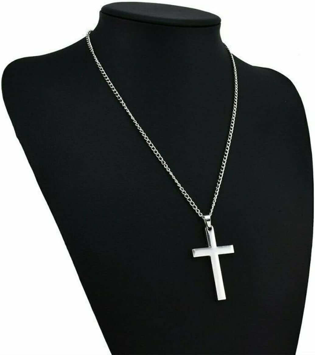 Cross Necklace for Men Silver Premium Alloy Solid Color Cross Pendant Necklace for Men Women Teens