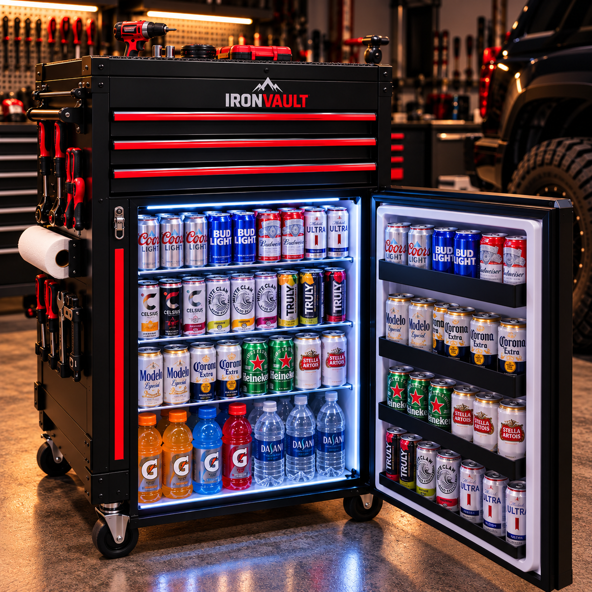 IRONVAULT™ — Tools Up. Drinks Down.